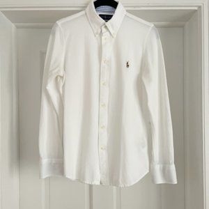 Ralph Lauren White Knit Cotton Oxford Shirt – Slim Fit